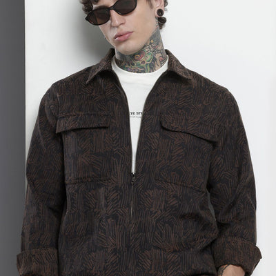 Men's Brown Regular Fit Textured Casual Shirt