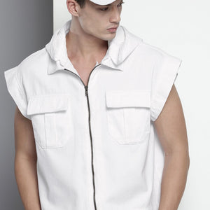Men's White Oversized Solid Street Wear Shirt