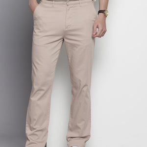 Men's Beige Regular Fit Solid Chinos