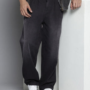 Men's Black Relaxed Fit Solid Denim Joggers