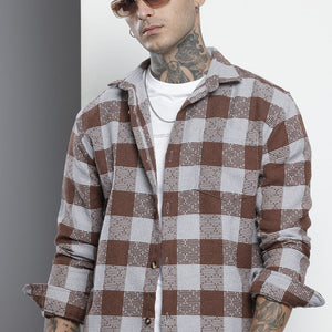 Men's Brown Relaxed Fit Checked Resort Wear Shirt
