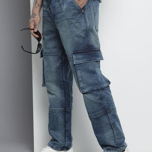 Men's Blue Relaxed Fit Solid Denim Joggers