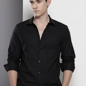 Men's Black Slim Fit Checked Party Wear Shirt