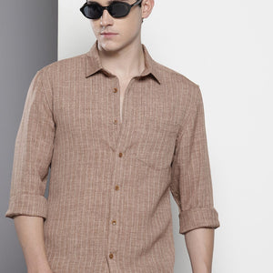 Men's Brown Slim Fit Striped Casual Shirt