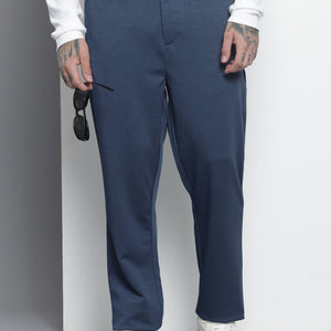 Men's Blue Regular Fit Solid Chinos