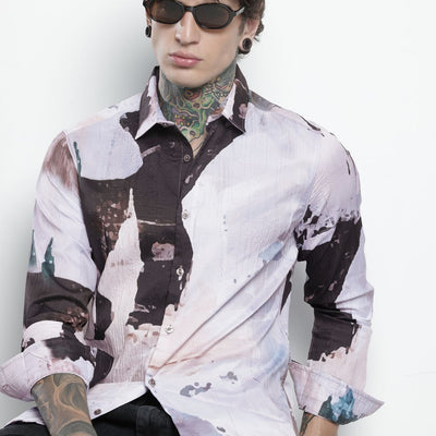 Men's Multicolor Slim Fit Abstract Print Party Wear Shirt