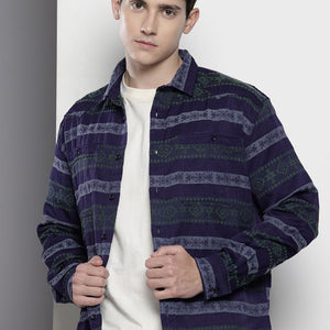 Men's Green Relaxed Fit Aztec Resort Wear Shirt