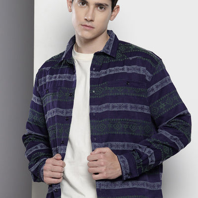 Men's Green Relaxed Fit Aztec Resort Wear Shirt