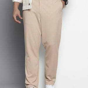 Men's Beige Relaxed Fit Solid Chinos