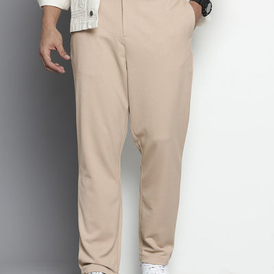 Men's Beige Relaxed Fit Solid Chinos