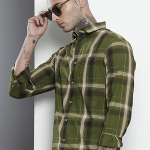 Men's Green Slim Fit Checked Casual Shirt