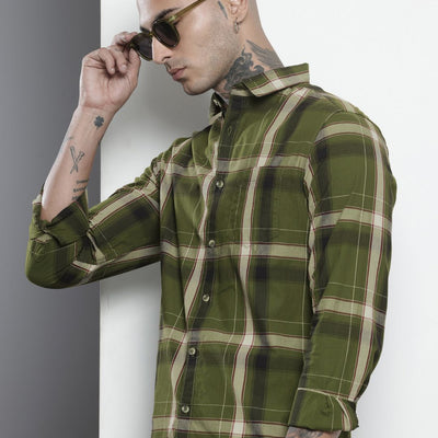 Men's Green Slim Fit Checked Casual Shirt