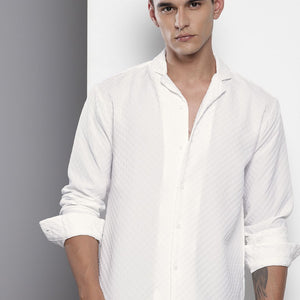 Men's White Relaxed Fit Solid Resort Wear Shirt
