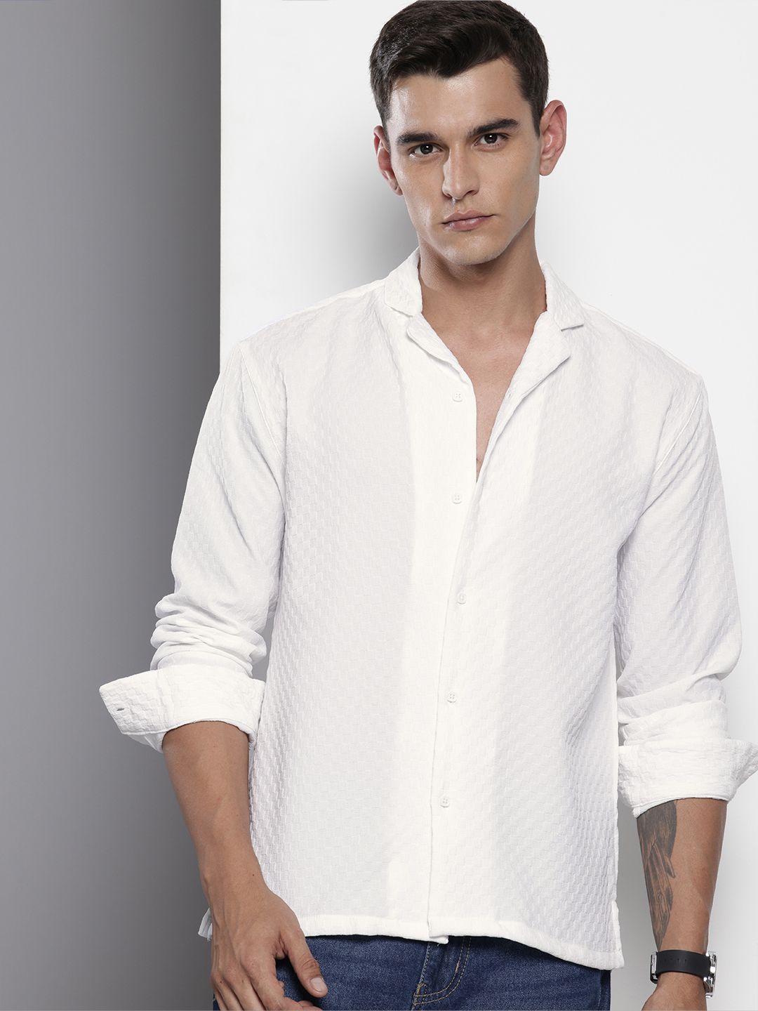 Men's White Relaxed Fit Solid Resort Wear Shirt