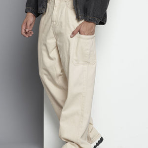 Men's Off White Wide Leg Solid Jeans
