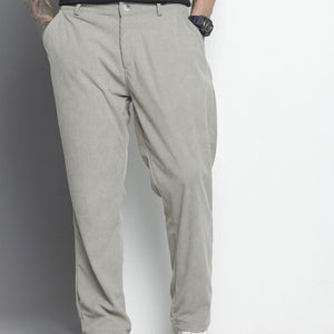 Men's Grey Straight Fit Textured Trousers
