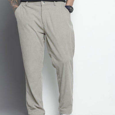 Men's Grey Straight Fit Textured Trousers