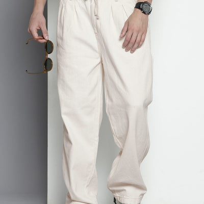 Men's White Relaxed Fit Solid Denim Joggers