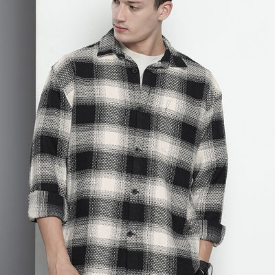 Men's Black Relaxed Fit Textured Casual Shirt
