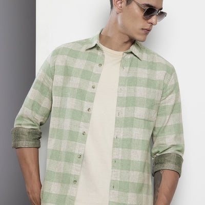 Men's Green Slim Fit Checked Casual Shirt