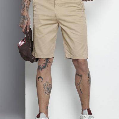 Men's Beige Regular Fit Solid Chino Shorts