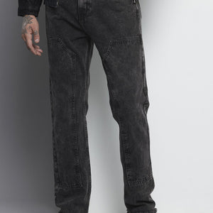 Men's Black Vintage Straight Fit Distressed Jeans
