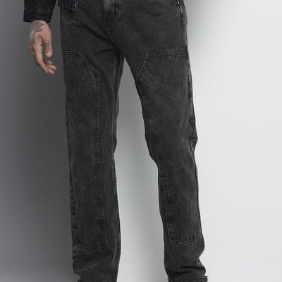 Men's Black Vintage Straight Fit Distressed Jeans