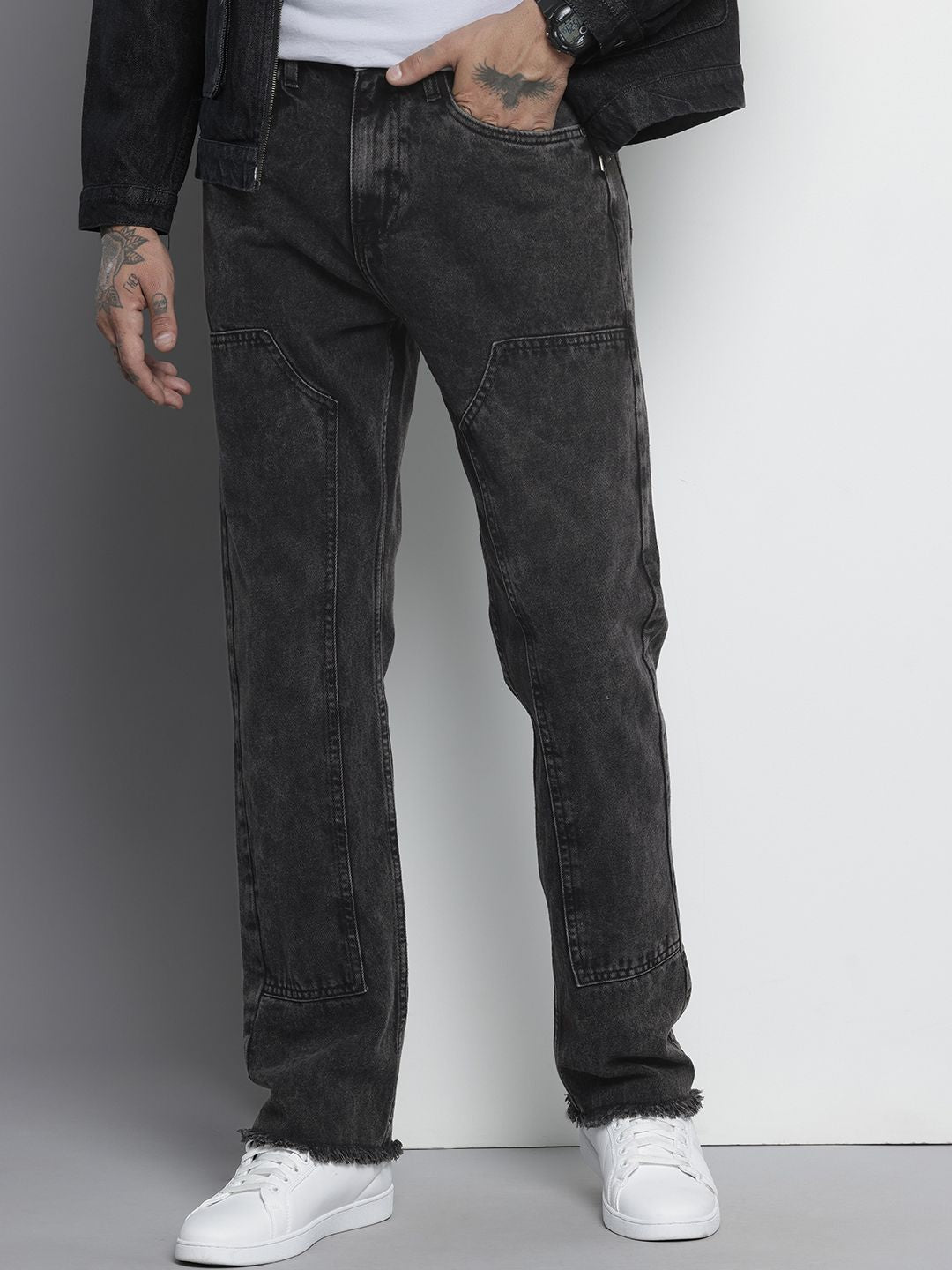 Men's Black Vintage Straight Fit Distressed Jeans