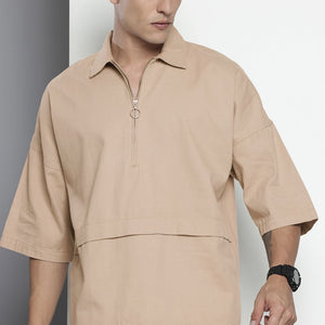 Men's Light Green Oversized Solid Street Wear Shirt