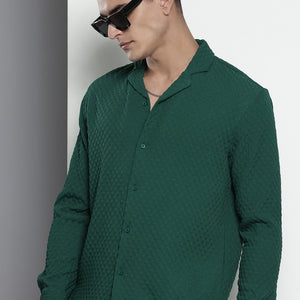 Men's Green Relaxed Fit Solid Resort Wear Shirt