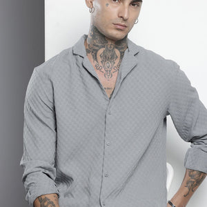 Men's Grey Relaxed Fit Solid Resort Wear Shirt