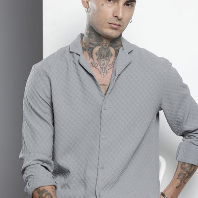 Men's Grey Relaxed Fit Solid Resort Wear Shirt