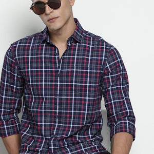 Men's Blue Slim Fit Checked Casual Shirt