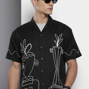 Men's Black Relaxed Fit Solid Resort Wear Shirt