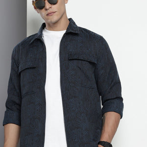 Men's Blue Regular Fit Textured Casual Shirt