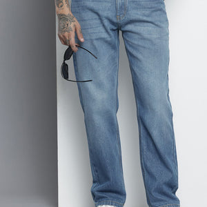 Men's Blue Straight Fit Solid Jeans