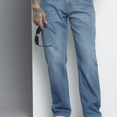 Men's Blue Straight Fit Solid Jeans