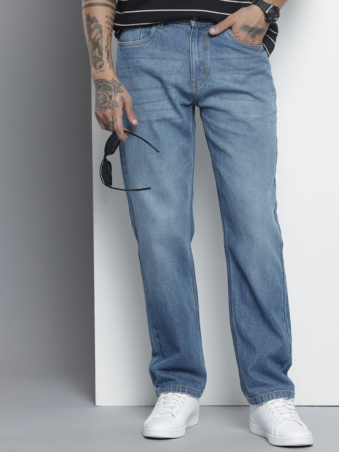 Men's Blue Straight Fit Solid Jeans