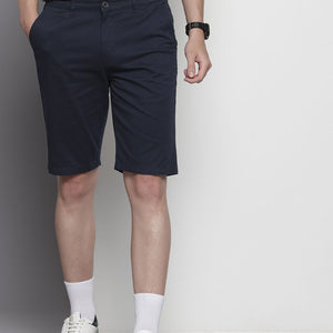Men's Navy Blue Regular Fit Solid Chino Shorts