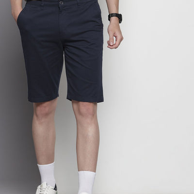 Men's Navy Blue Regular Fit Solid Chino Shorts