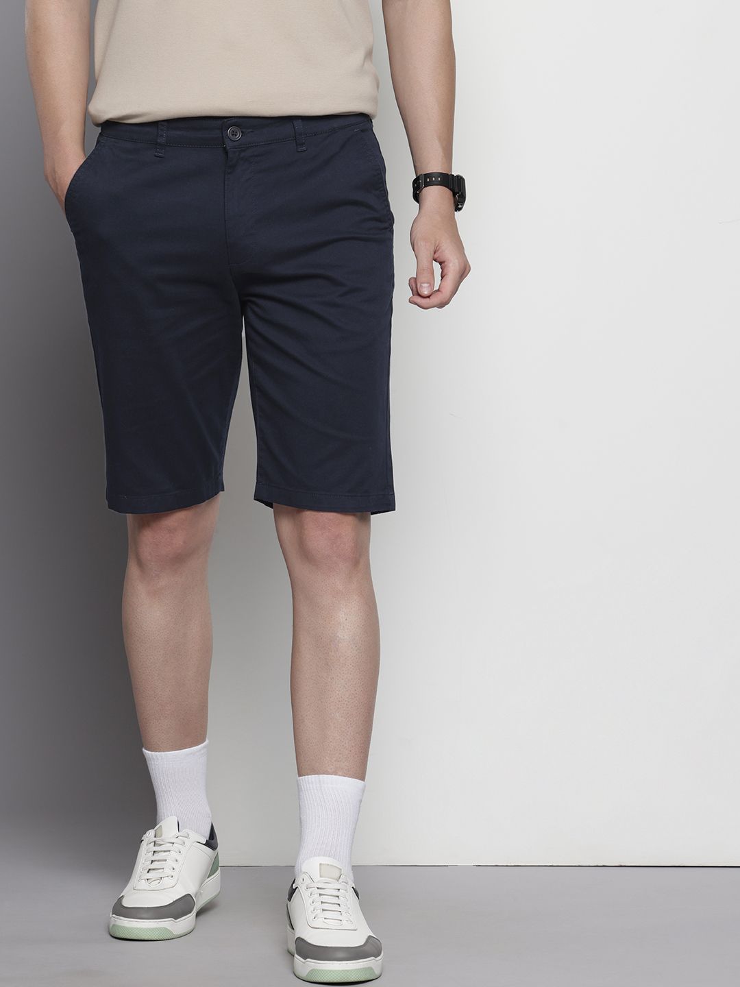 Men's Navy Blue Regular Fit Solid Chino Shorts