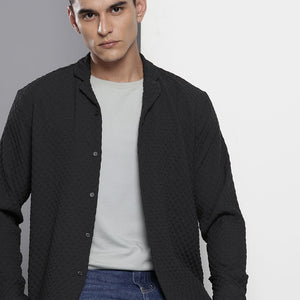 Men's Black Relaxed Fit Solid Resort Wear Shirt