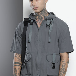 Men's Grey Boxy Solid Street Wear Shirt