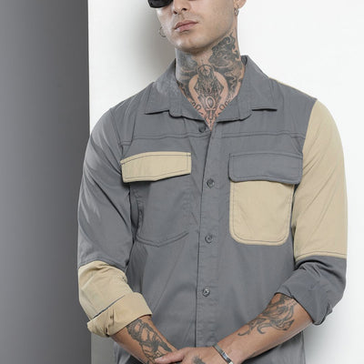 Men's Grey Regular Fit Solid Street Wear Shirt