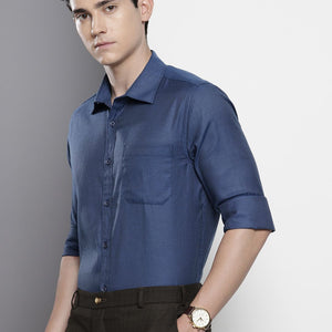 Men's Blue Slim Fit Solid Formal Shirt