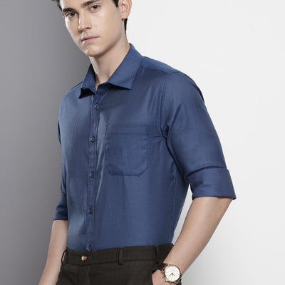 Men's Blue Slim Fit Solid Formal Shirt