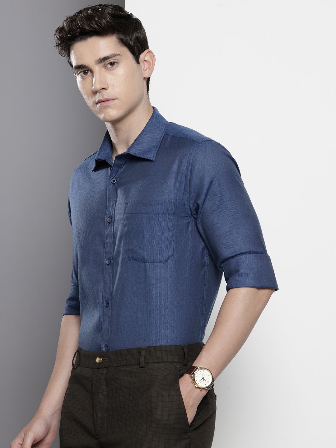 Men's Blue Slim Fit Solid Formal Shirt