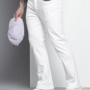Men's White Bootcut Solid Stretchable Jeans