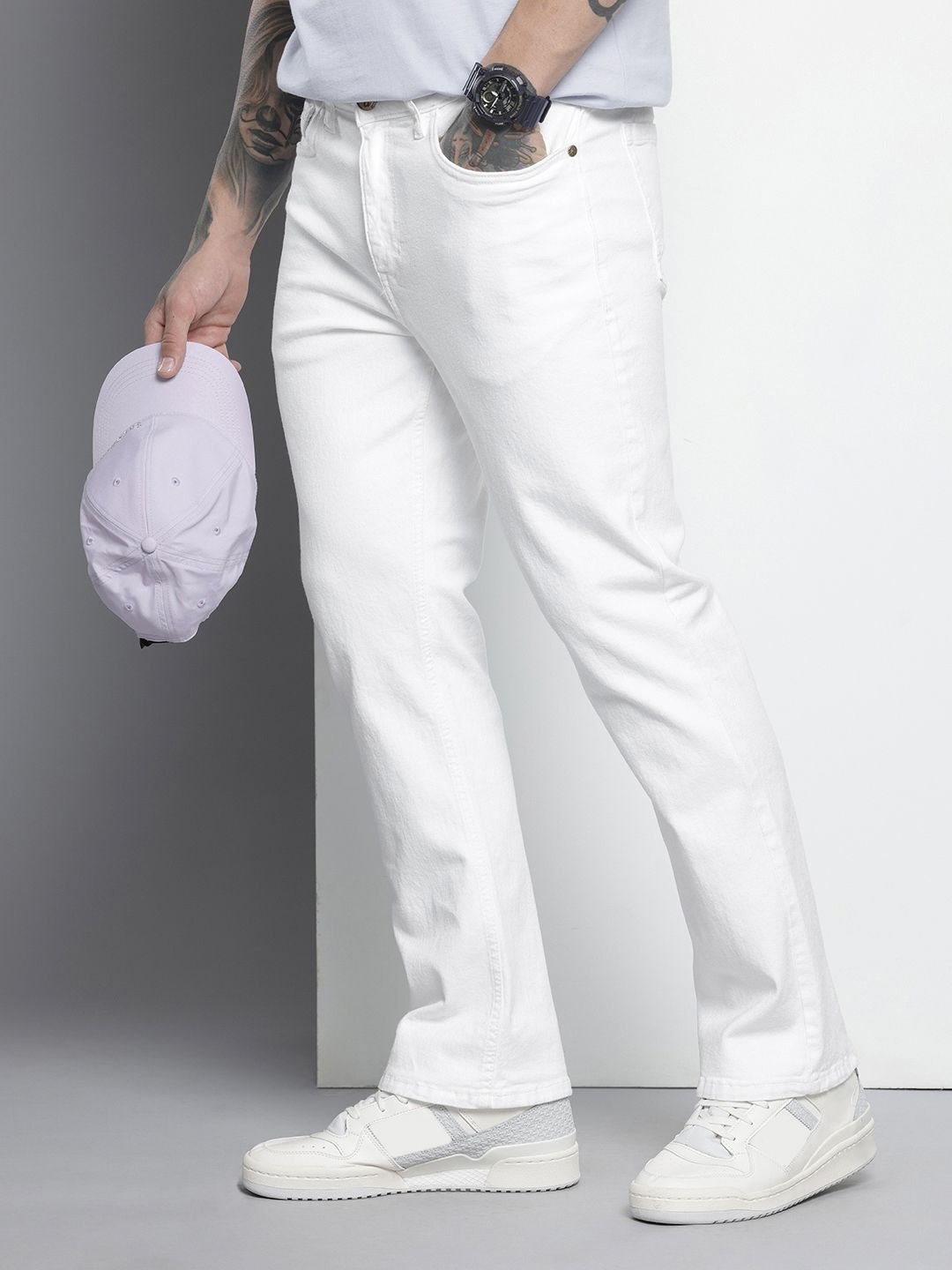 Men's White Bootcut Solid Stretchable Jeans