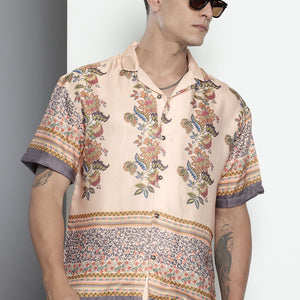 Men's Beige Relaxed Fit Indie Resort Wear Shirt